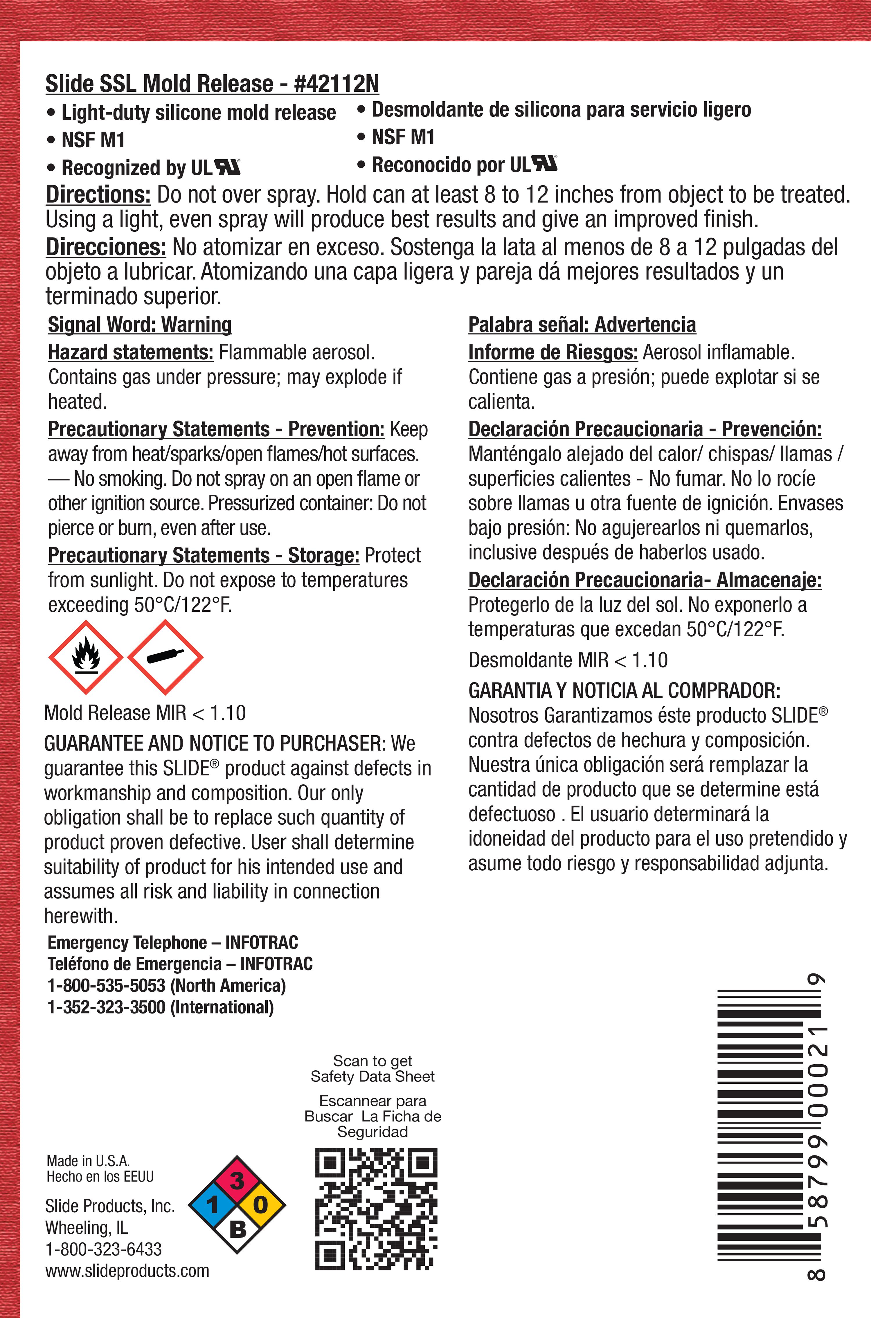 SLIDE® 42112N SSL Silicone Spray Lube Mold Release