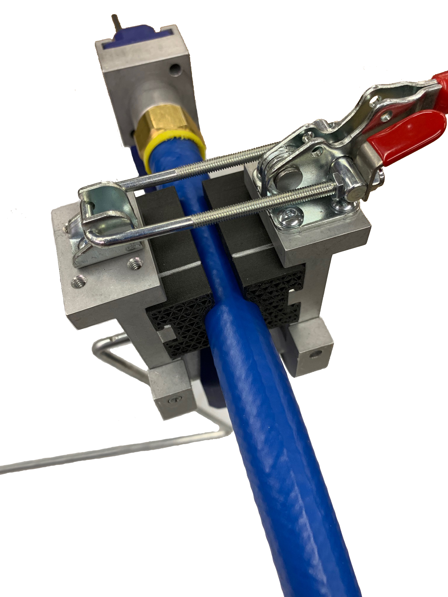 Barb-Tech V quick, safe, effortless, portable hose assembly tool used in injection molding, robotic, pneumatics & general industrial.