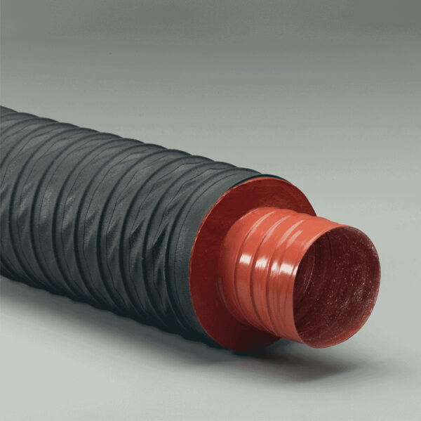 Flexaust Flex-Heat Flex-Vest Hose from Plastixs is a double-ply iron oxide red silicone coated fiberglass fabric hose suited for air handling applications at low positive and low negative pressures