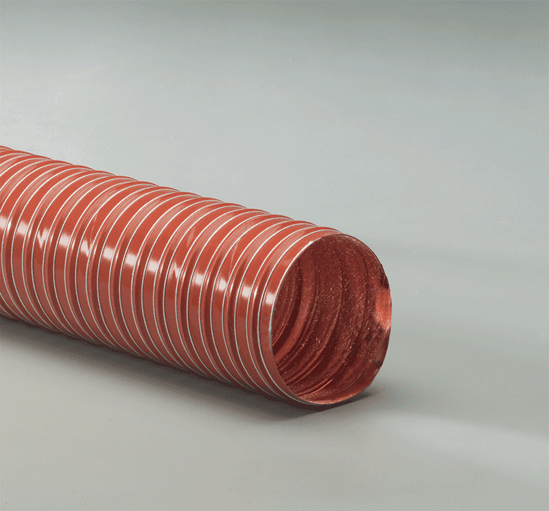 Flexaust Flex-Heat GS Hose from Plastixs is a double-ply iron oxide red silicone coated fiberglass hose suited for plastic processing and injection molding